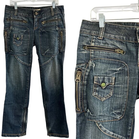 Sicko 19 Mens Low Rise Pocket Zipper Denim jeans 38 y2K Straight Leg Cotton